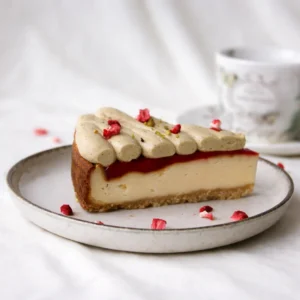 Epres pisztáciás sajttorta szelet